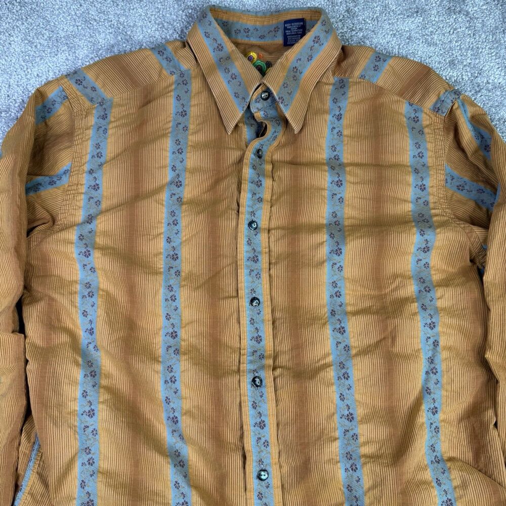 Robert Graham Shirt Men’s Medium Brown Designer Striped